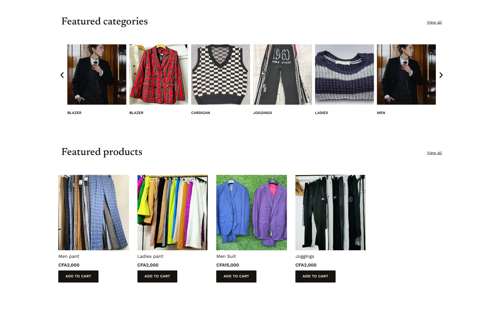 Rewear Clothing website featured products section screenshot