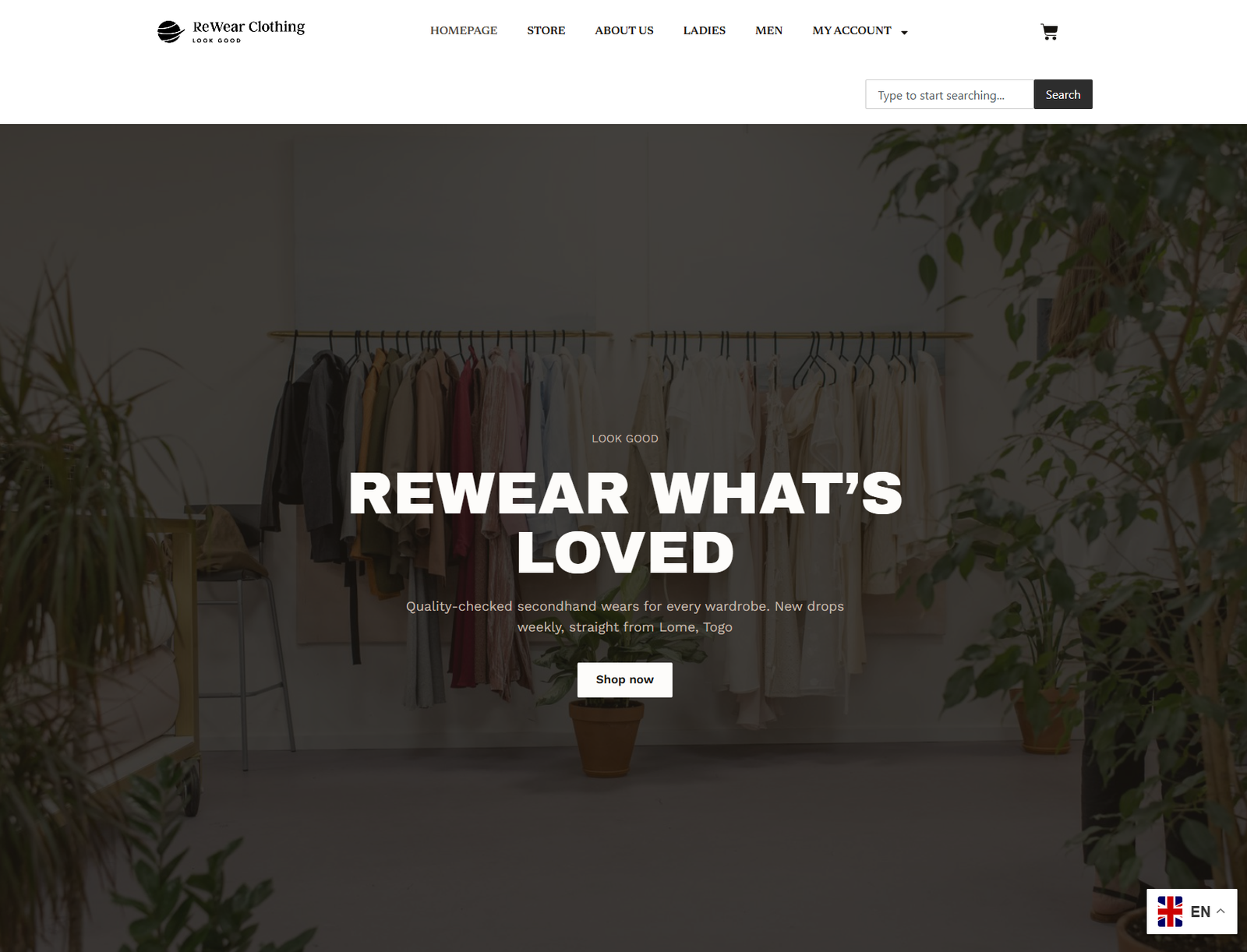 Rewear Clothing website homepage screenshot